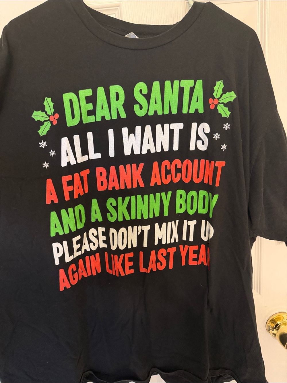 Black Holiday Graphic Tee with Red, Green & White Print (2) 4x & 5x RUNS SMALL